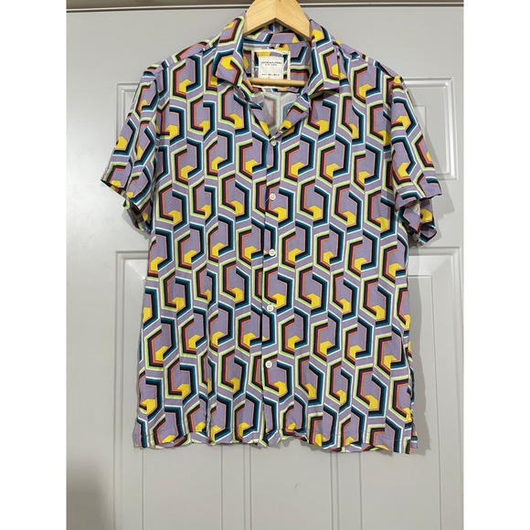 Denim & Flower Ricky Singh Other - Denim & Flower Shirt Mens Large Purple Geometric Abstract Viscose Excellent L